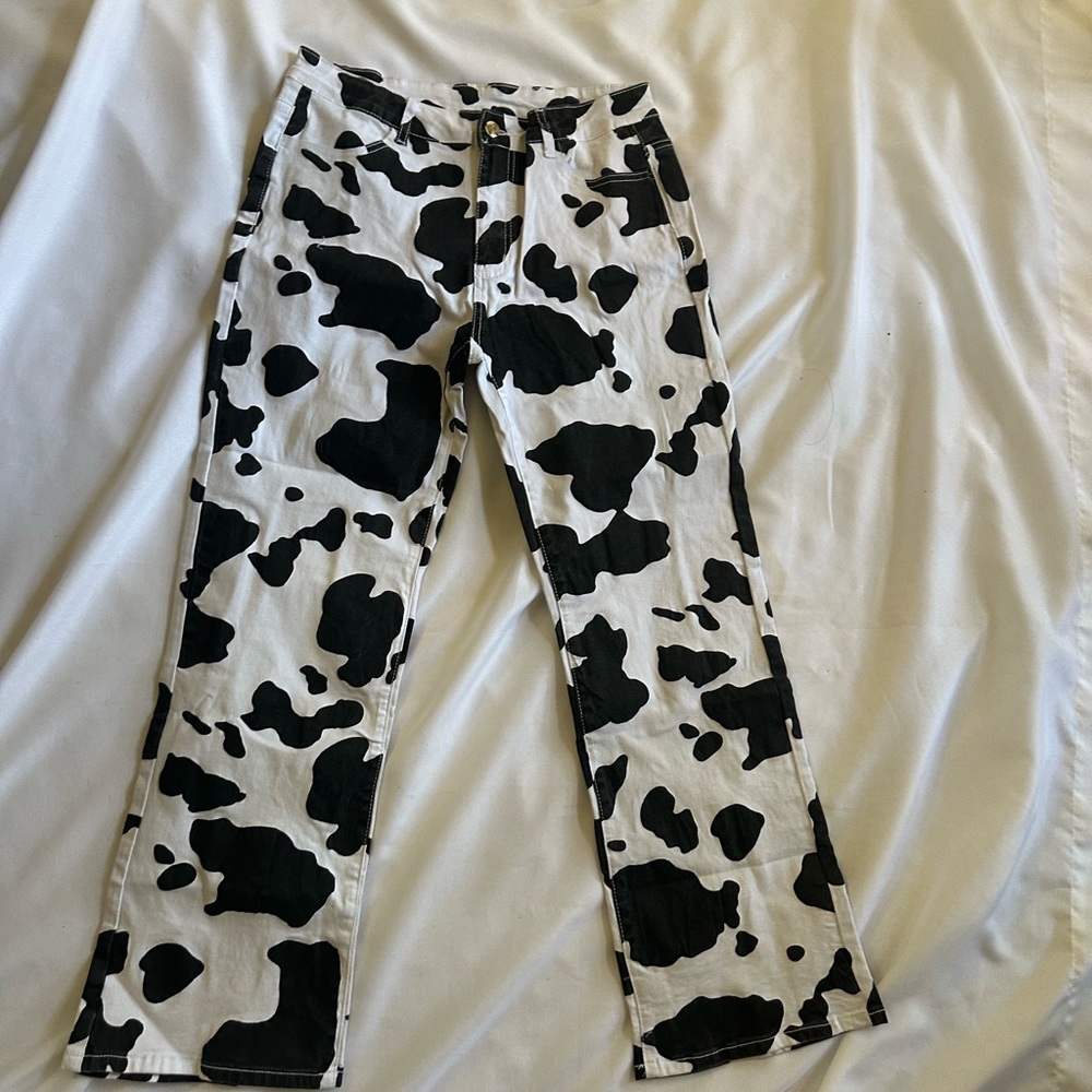 Cow print jeans